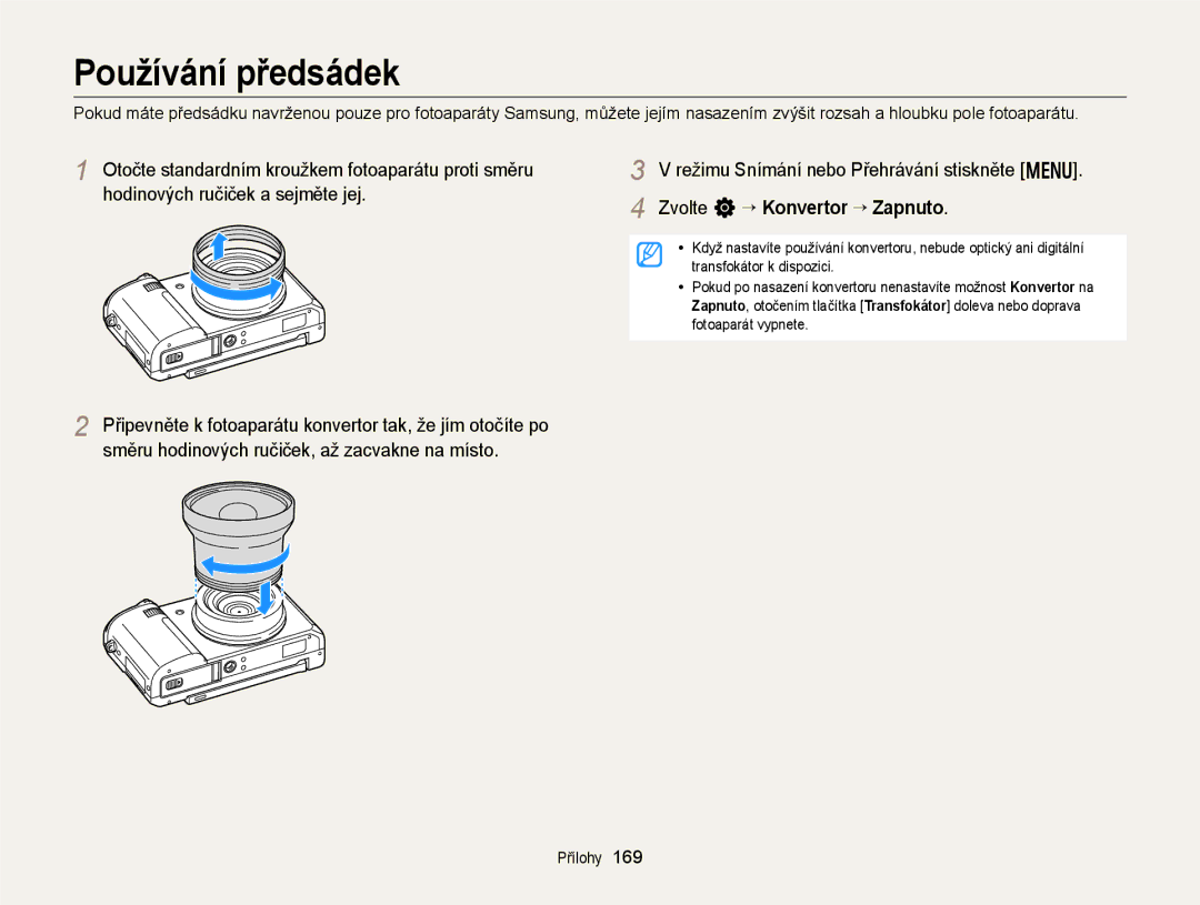 Samsung EC-EX2FZZBPBE3, EC-EX2FZZBPWE3 manual Používání předsádek 