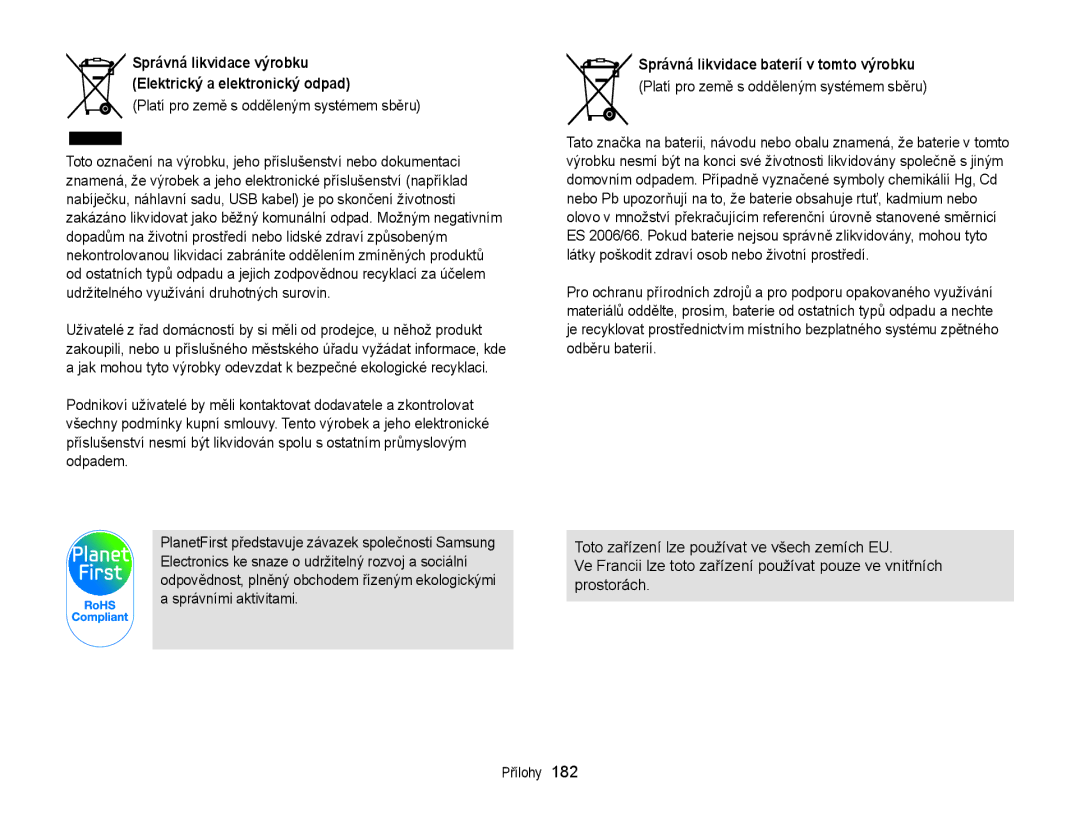 Samsung EC-EX2FZZBPWE3 manual Platí pro země s odděleným systémem sběru, Správná likvidace baterií v tomto výrobku 