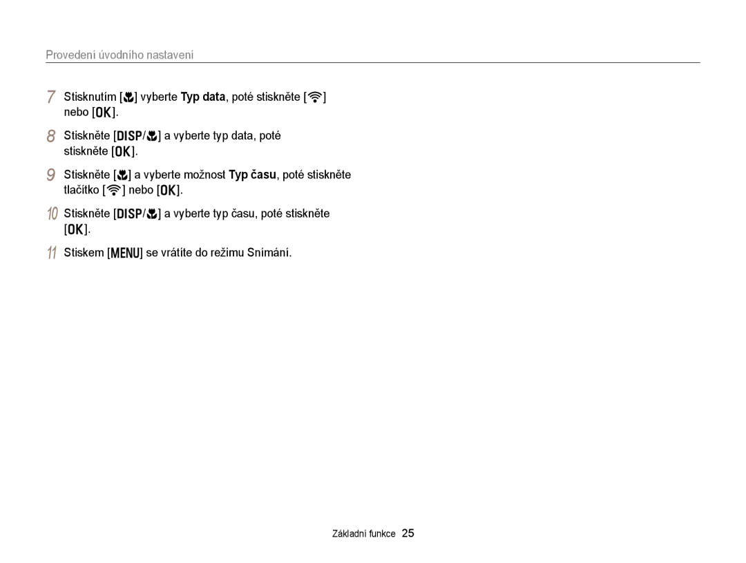 Samsung EC-EX2FZZBPBE3, EC-EX2FZZBPWE3 manual Provedení úvodního nastavení 