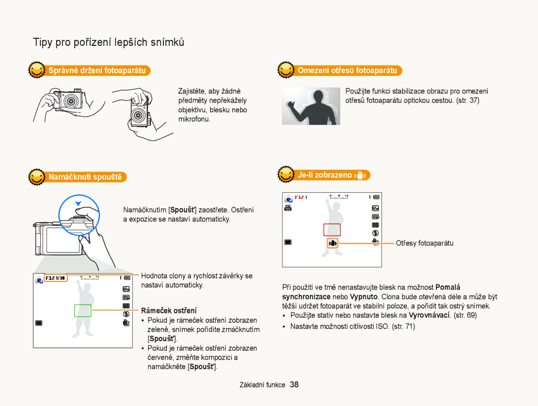 Samsung EC-EX2FZZBPWE3, EC-EX2FZZBPBE3 manual Předměty nepřekážely, Rámeček ostření 