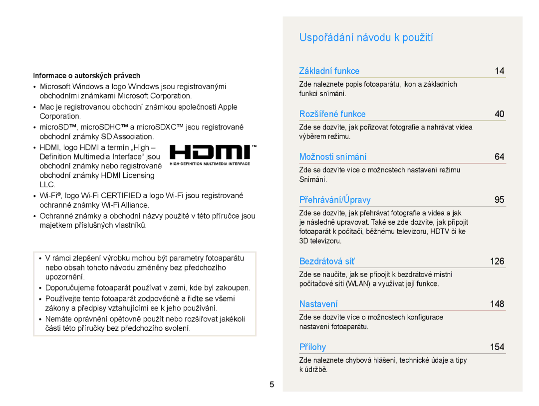 Samsung EC-EX2FZZBPBE3, EC-EX2FZZBPWE3 manual Uspořádání návodu k použití, Informace o autorských právech 