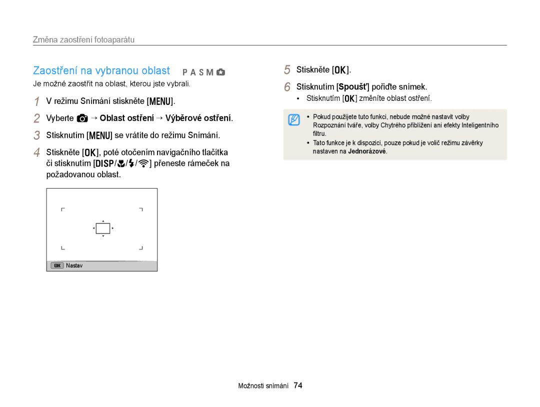 Samsung EC-EX2FZZBPWE3 manual Zaostření na vybranou oblast p a h M g, Je možné zaostřit na oblast, kterou jste vybrali 