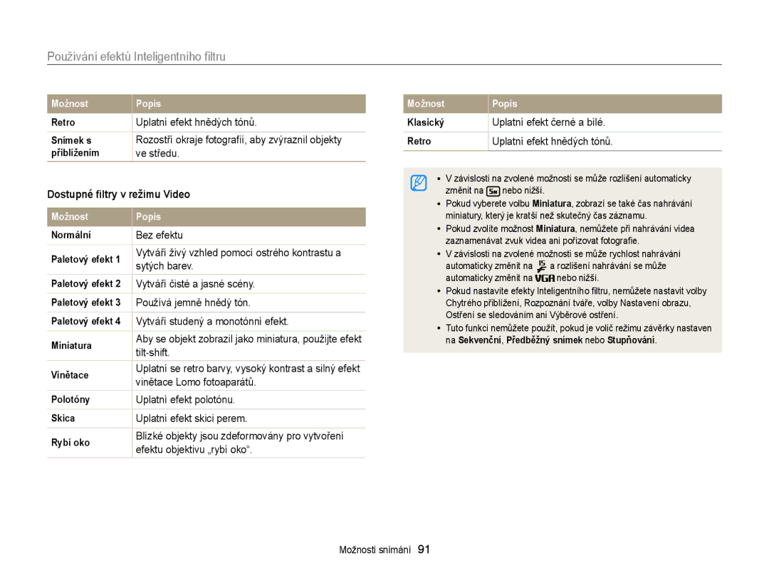 Samsung EC-EX2FZZBPBE3, EC-EX2FZZBPWE3 manual Používání efektů Inteligentního ﬁltru 