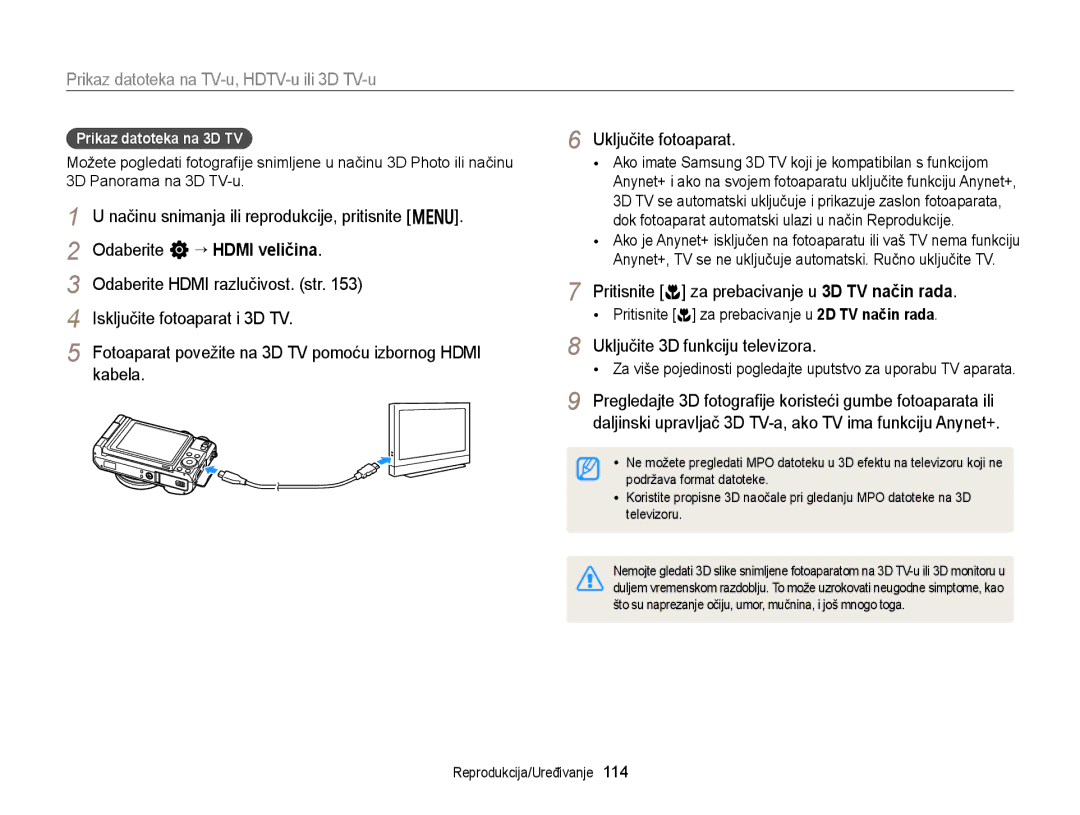 Samsung EC-EX2FZZBPWE3, EC-EX2FZZBPBE3 manual Načinu snimanja ili reprodukcije, pritisnite m, Prikaz datoteka na 3D TV 