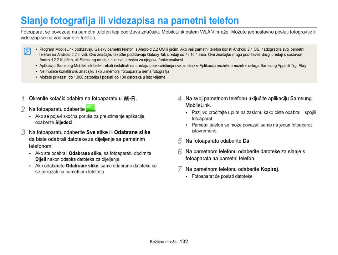 Samsung EC-EX2FZZBPWE3, EC-EX2FZZBPBE3 Slanje fotograﬁja ili videzapisa na pametni telefon, Fotoaparat će poslati datoteke 