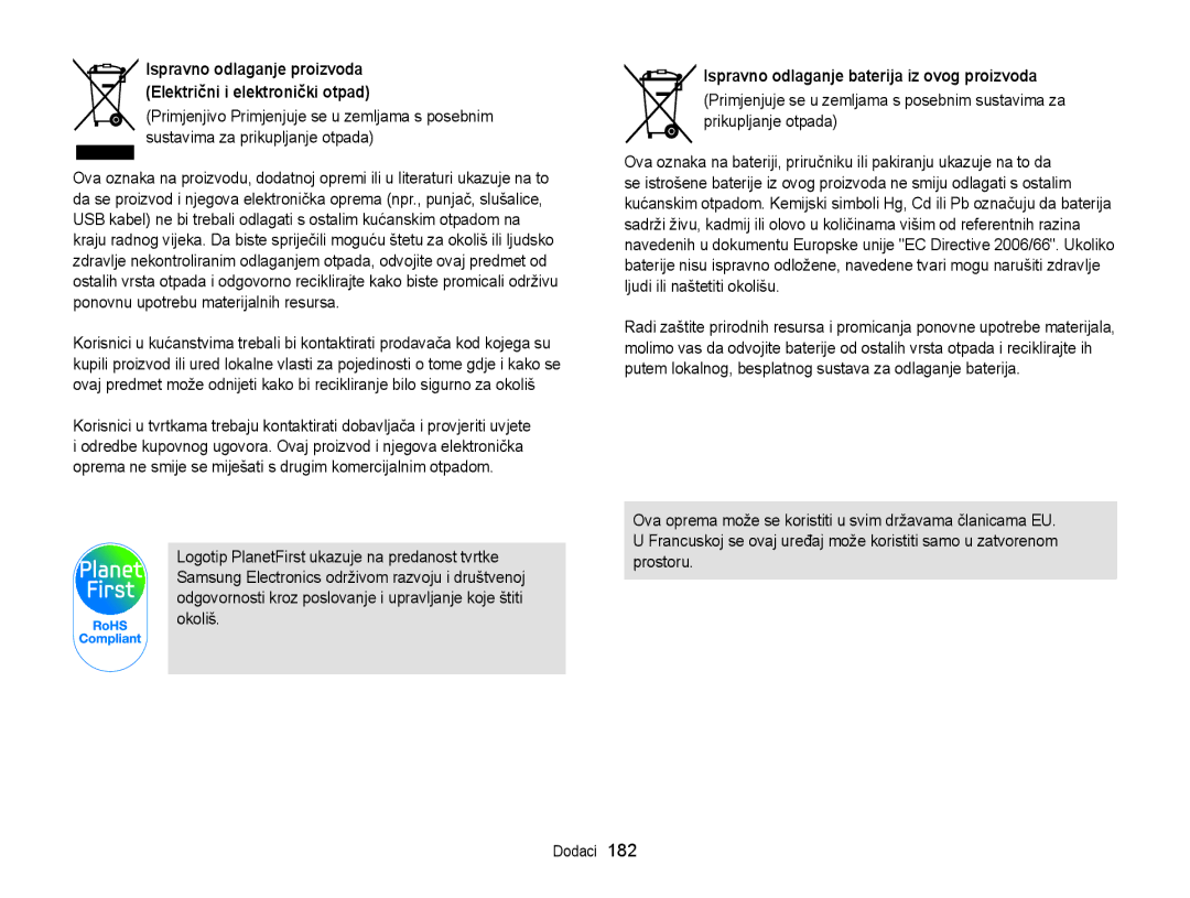 Samsung EC-EX2FZZBPWE3, EC-EX2FZZBPBE3 manual Ispravno odlaganje baterija iz ovog proizvoda 