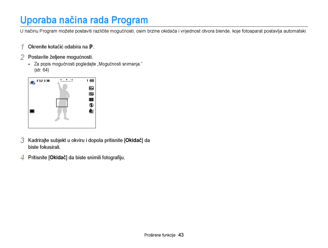 Samsung EC-EX2FZZBPBE3, EC-EX2FZZBPWE3 manual Uporaba načina rada Program 