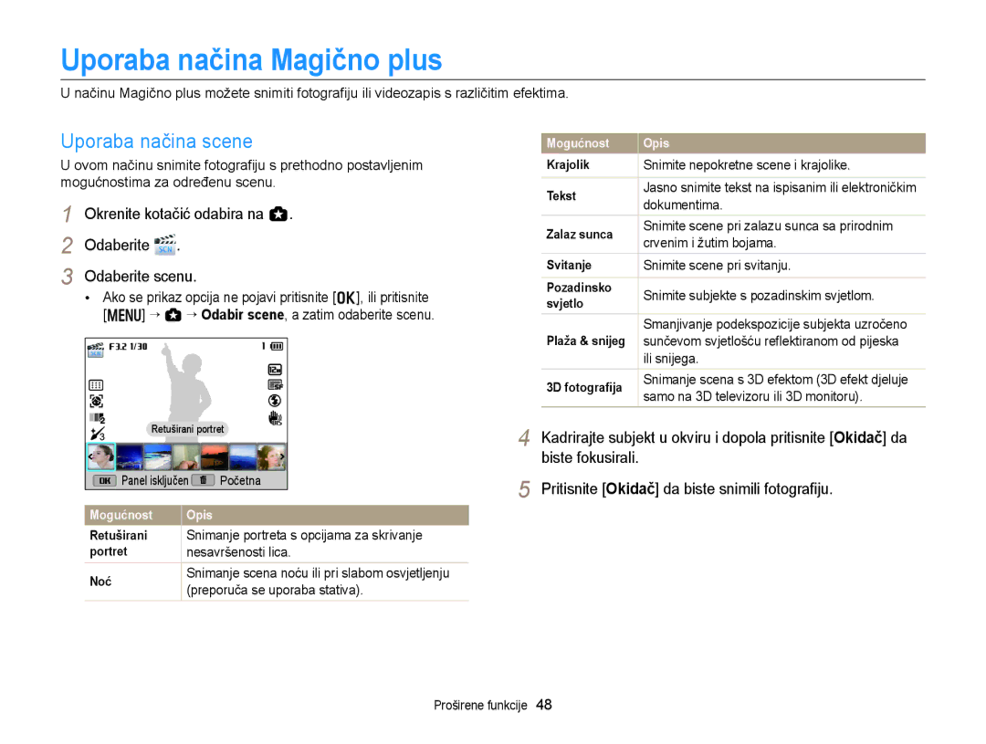 Samsung EC-EX2FZZBPWE3, EC-EX2FZZBPBE3 manual Uporaba načina Magično plus, Uporaba načina scene 