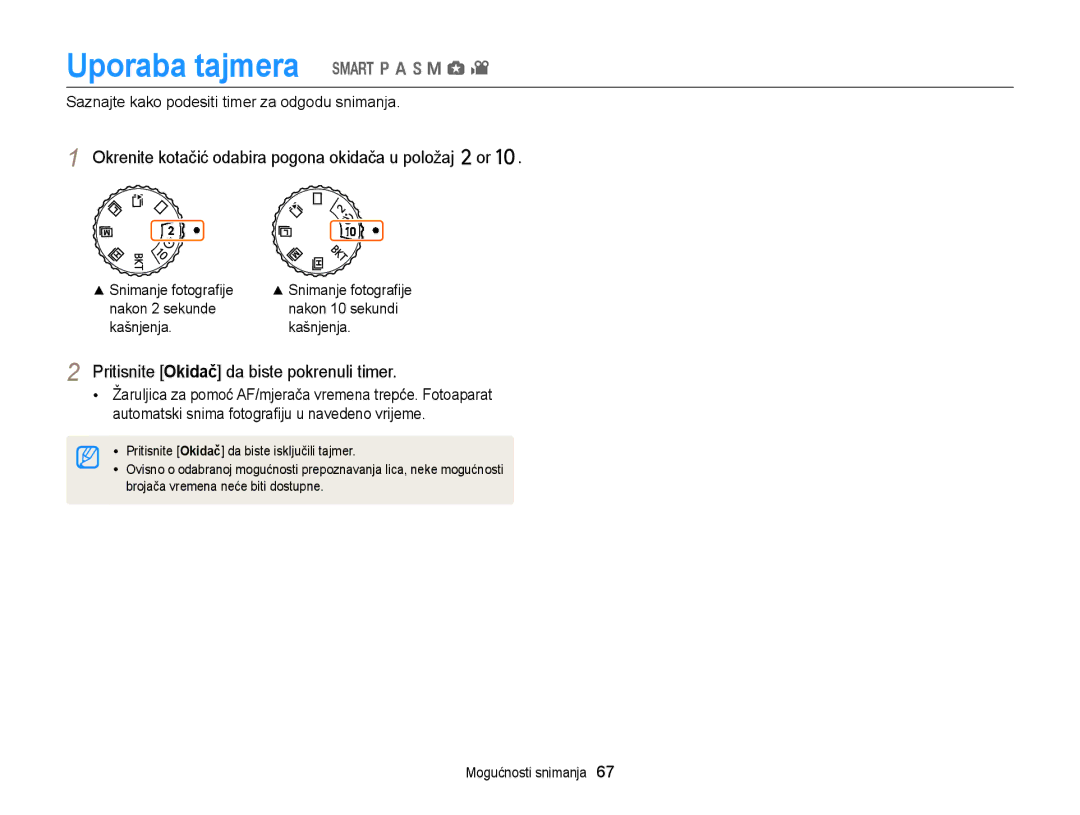 Samsung EC-EX2FZZBPBE3, EC-EX2FZZBPWE3 Uporaba tajmera T p a h M g, Okrenite kotačić odabira pogona okidača u položaj or 