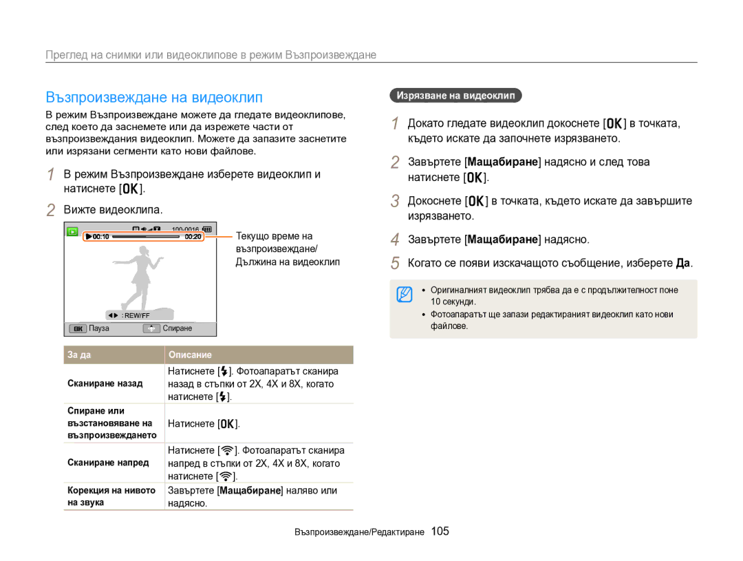 Samsung EC-EX2FZZBPBE3 manual Възпроизвеждане на видеоклип, Изрязване на видеоклип 