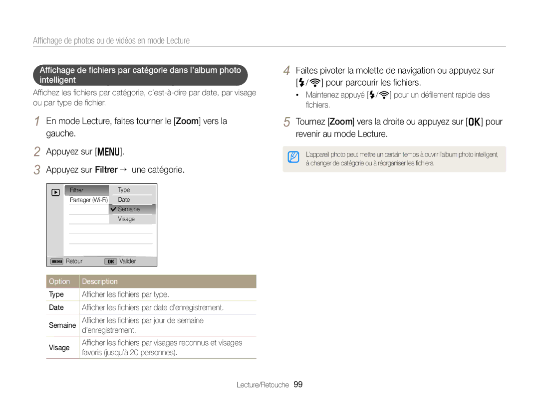 Samsung EC-EX2FZZBPBFR, EC-EX2FZZBPWFR manual Option, Favoris jusqu’à 20 personnes 