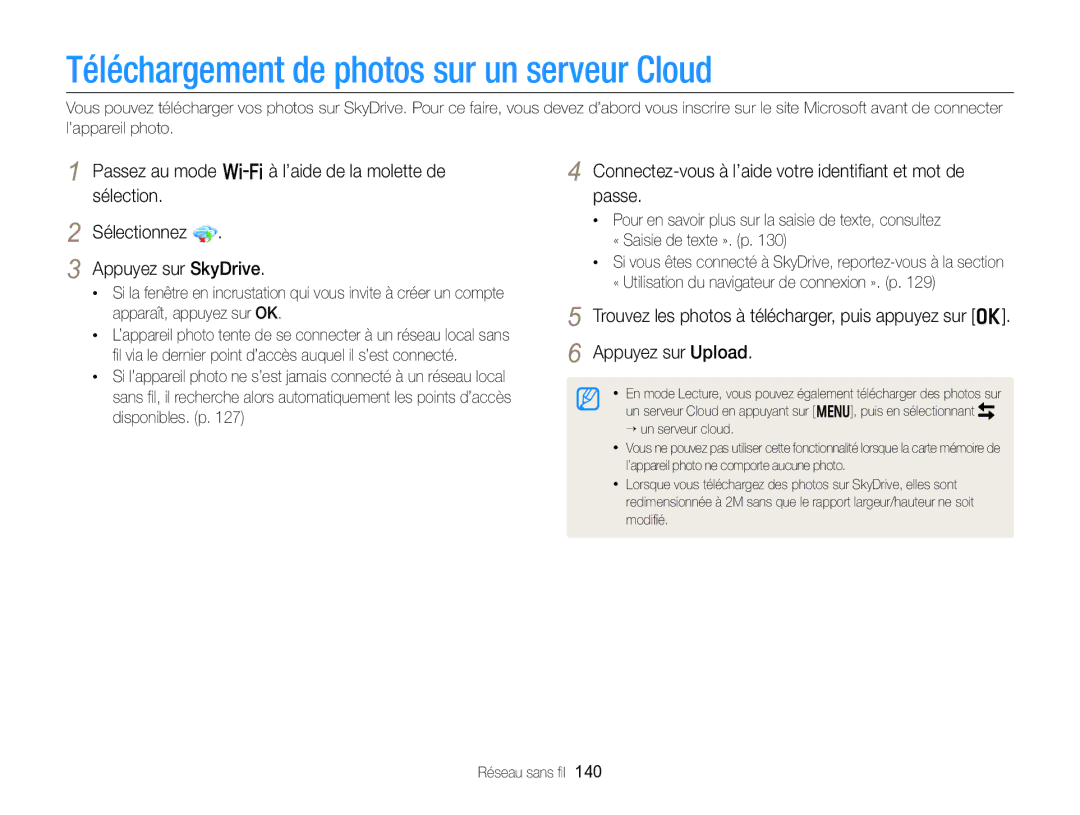 Samsung EC-EX2FZZBPWFR manual Téléchargement de photos sur un serveur Cloud, « Utilisation du navigateur de connexion ». p 