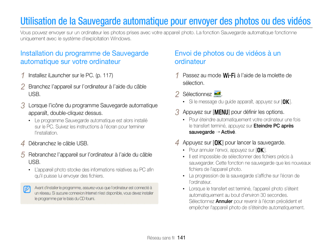 Samsung EC-EX2FZZBPBFR manual Envoi de photos ou de vidéos à un ordinateur, Passez au mode w à l’aide de la molette de 