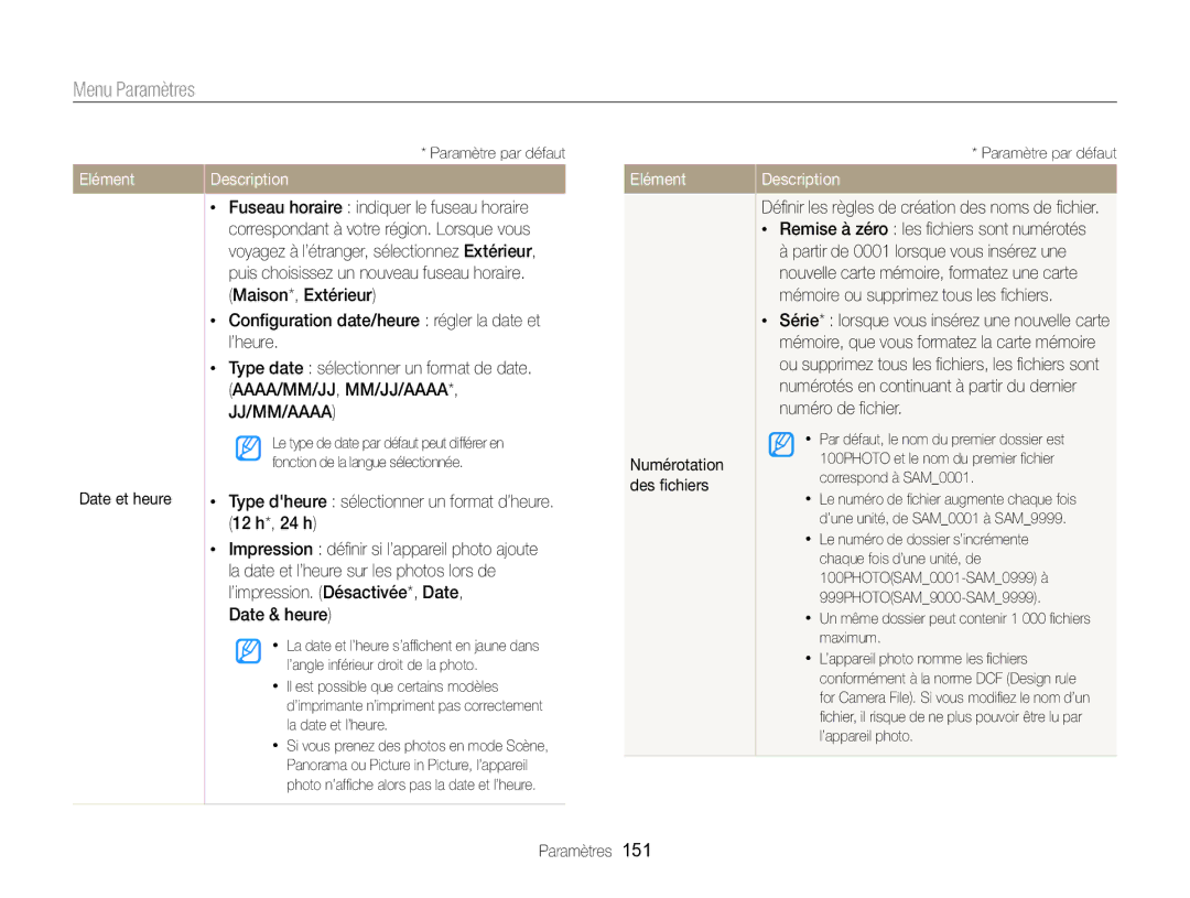 Samsung EC-EX2FZZBPBFR manual Elément, Date et heure, Type dheure sélectionner un format d’heure h*, 24 h, Date & heure 