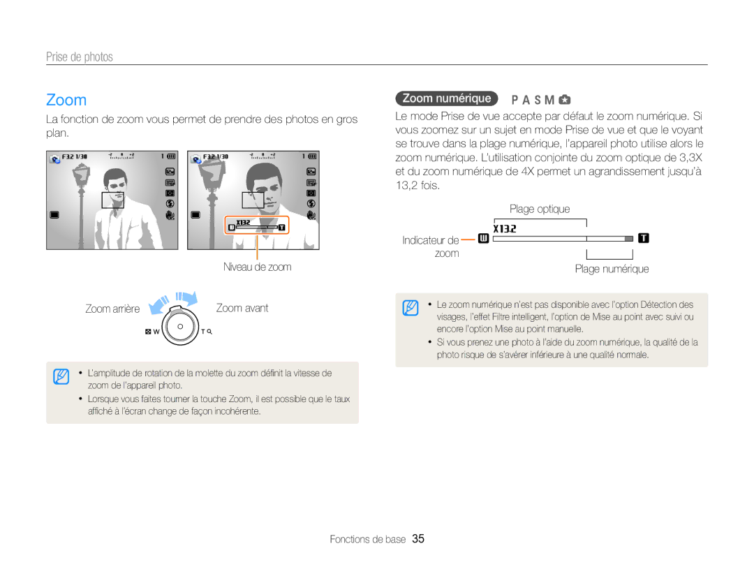 Samsung EC-EX2FZZBPBFR, EC-EX2FZZBPWFR manual Prise de photos, Zoom numérique p a h M g 