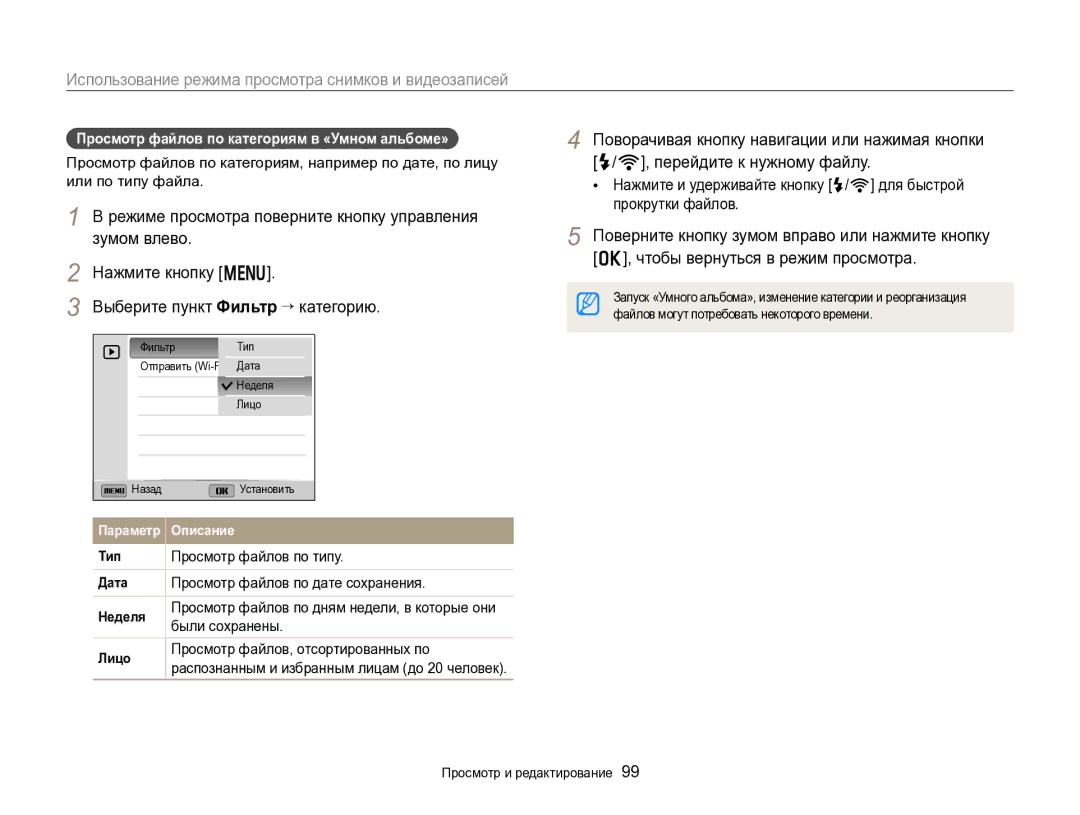 Samsung EC-EX2FZZBPWRU manual Просмотр файлов по категориям в «Умном альбоме», Просмотр файлов по типу, Были сохранены 