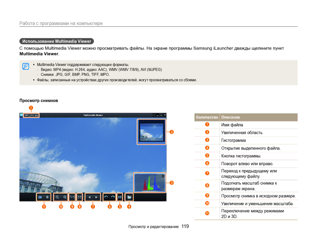 Samsung EC-EX2FZZBPWRU, EC-EX2FZZBPBRU manual Использование Multimedia Viewer, Просмотр снимков 