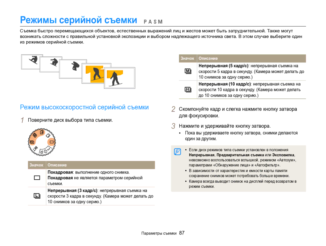 Samsung EC-EX2FZZBPWRU, EC-EX2FZZBPBRU manual Режим высокоскоростной серийной съемки 