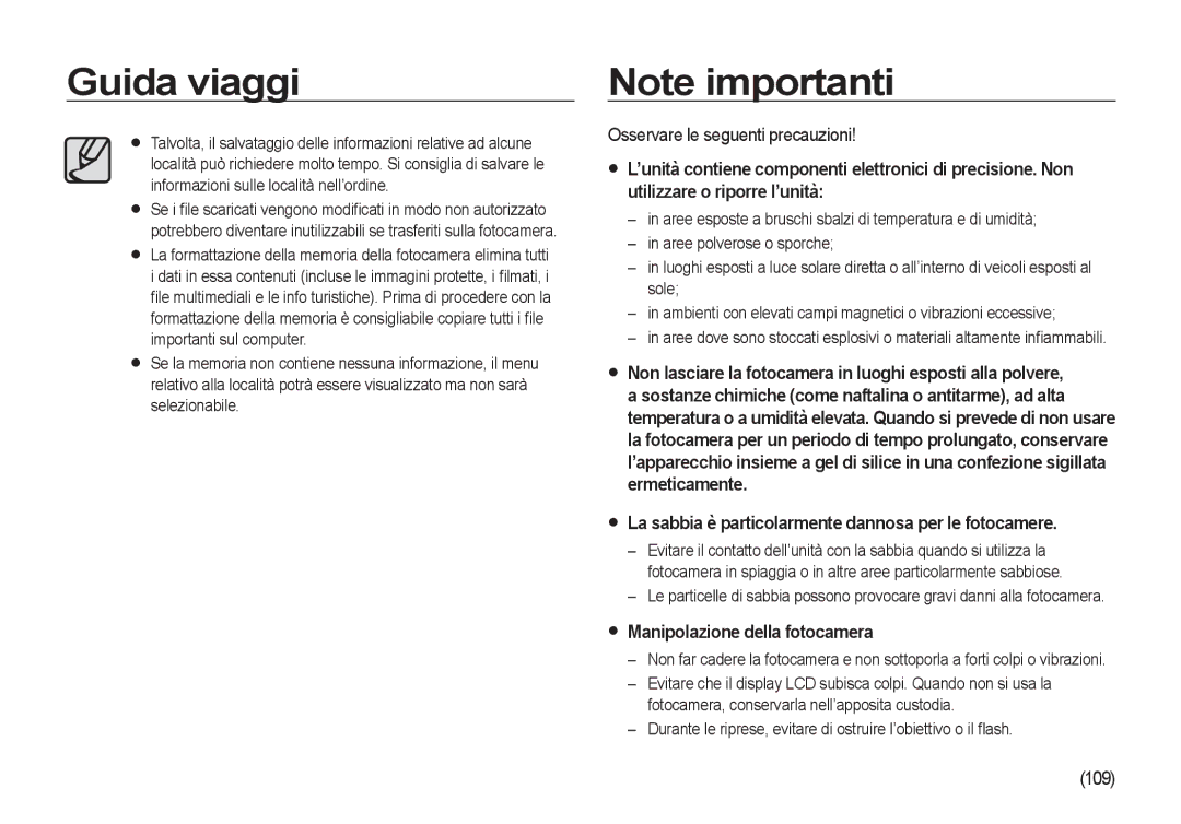 Samsung EC-I100ZGBA/E3, EC-I100ZSBA/E3, EC-I100ZRBA/E3, EC-I100ZBBA/E3, EC-I100ZRBA/IT Osservare le seguenti precauzioni, 109 