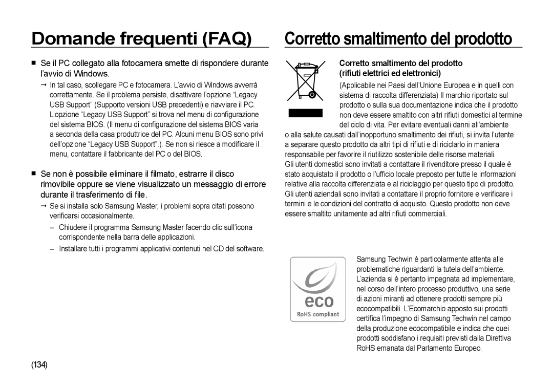 Samsung EC-I100ZGBA/IT, EC-I100ZGBA/E3, EC-I100ZSBA/E3, EC-I100ZRBA/E3, EC-I100ZBBA/E3 Corretto smaltimento del prodotto, 134 