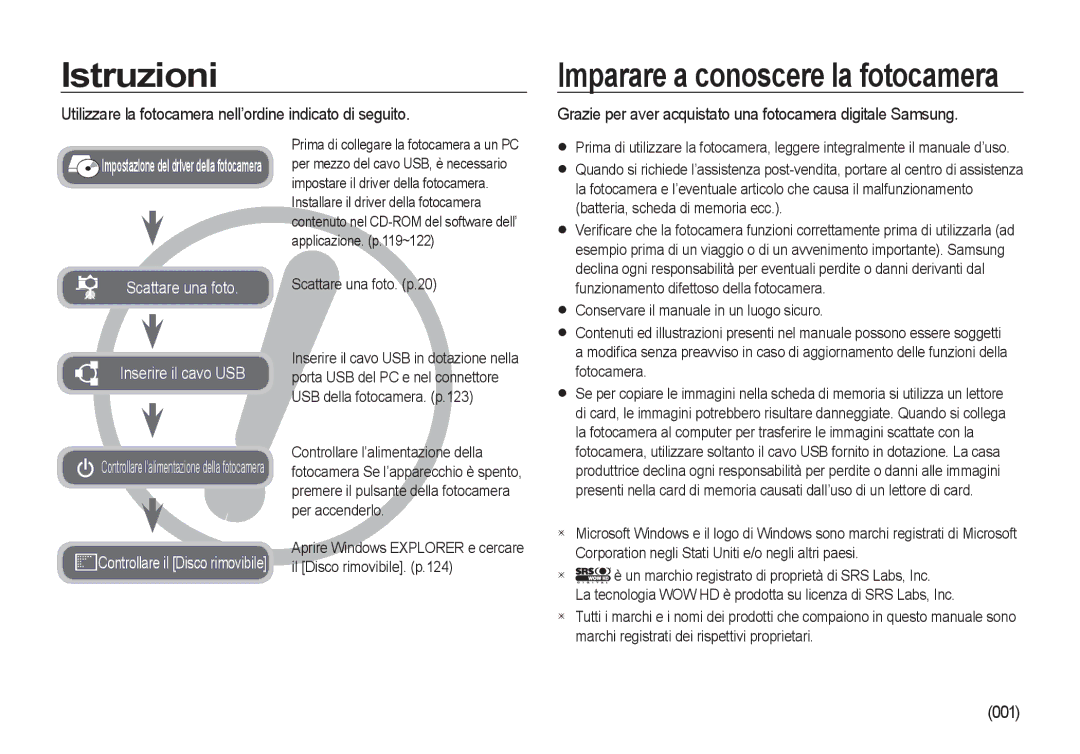 Samsung EC-I100ZRBA/E3, EC-I100ZGBA/E3 manual Istruzioni, Utilizzare la fotocamera nell’ordine indicato di seguito, 001 