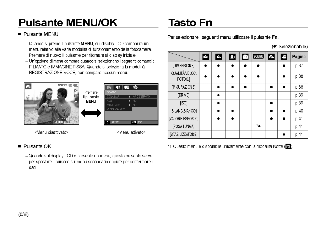 Samsung EC-I100ZABA/IT, EC-I100ZGBA/E3, EC-I100ZSBA/E3, EC-I100ZRBA/E3, EC-I100ZBBA/E3 manual Pulsante MENU/OK, Tasto Fn 