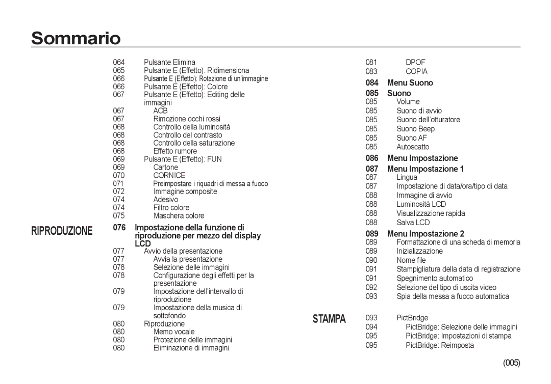 Samsung EC-I100ZNBA/IT, EC-I100ZGBA/E3, EC-I100ZSBA/E3 manual 005, Acb, Cornice, Riproduzione per mezzo del display, Copia 