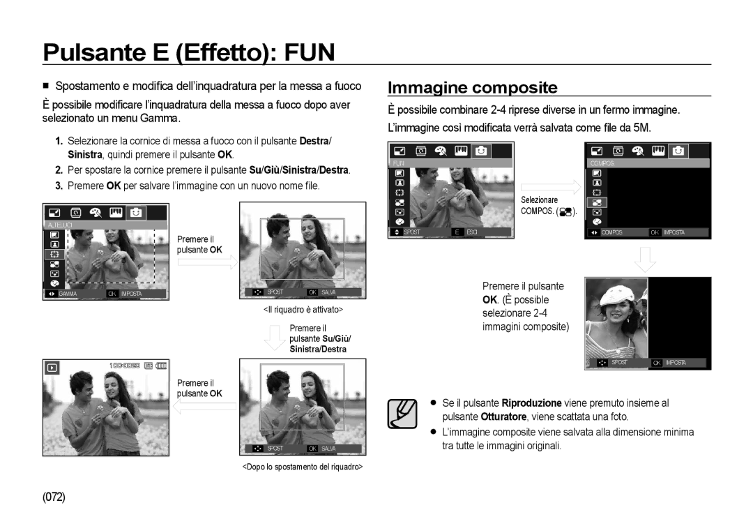 Samsung EC-I100ZBBA/E3, EC-I100ZGBA/E3, EC-I100ZSBA/E3, EC-I100ZRBA/E3 Immagine composite, Selezionato un menu Gamma, 072 