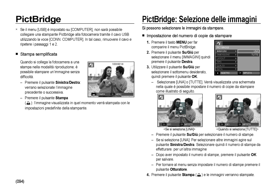 Samsung EC-I100ZGBA/IT, EC-I100ZGBA/E3, EC-I100ZSBA/E3, EC-I100ZRBA/E3 manual Stampa sempliﬁcata, 094, Ripetere i passaggi 1 e 