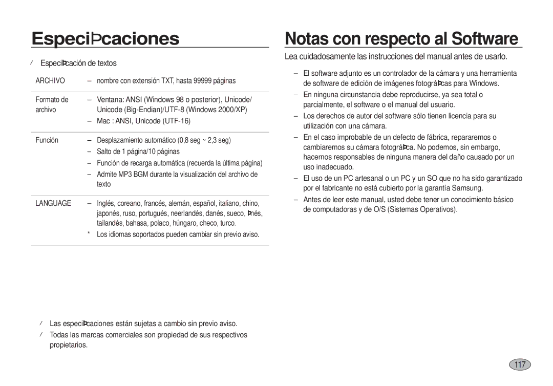 Samsung EC-I100ZBBA/E3, EC-I100ZGBA/E3, EC-I100ZSBA/E3 manual Notas con respecto al Software, 1117, Archivo, Language 