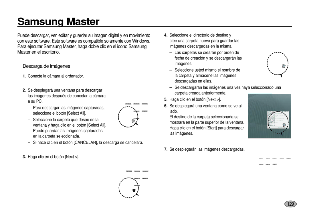 Samsung EC-I100ZGBA/E3 Samsung Master, Descarga de imágenes, 129, Las imágenes Se desplegarán las imágenes descargadas 