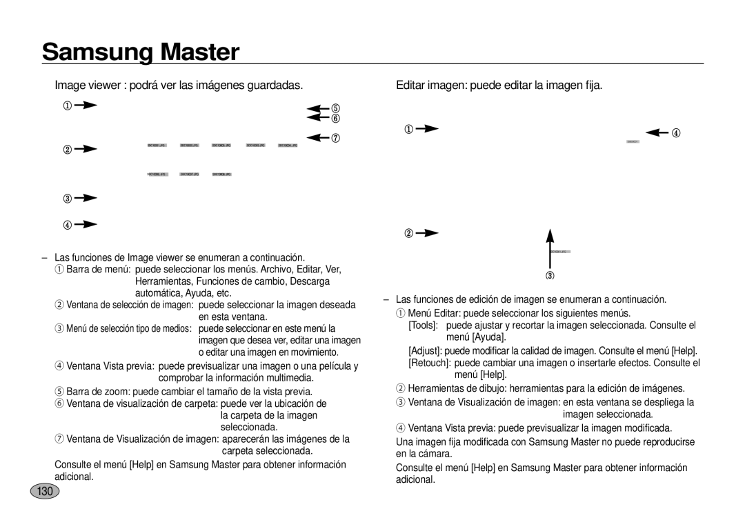 Samsung EC-I100ZSBA/E3 manual 130, Editar imagen puede editar la imagen ﬁja, Automática, Ayuda, etc, En esta ventana 