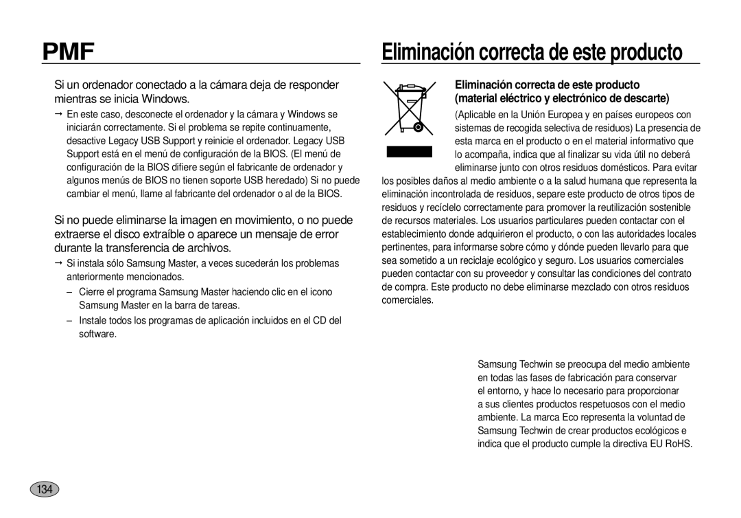 Samsung EC-I100ZGBA/E3, EC-I100ZSBA/E3, EC-I100ZRBA/E3, EC-I100ZBBA/E3 manual Eliminación correcta de este producto, 134 