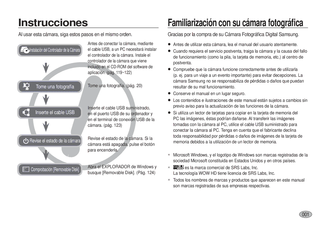 Samsung EC-I100ZRBA/E3, EC-I100ZGBA/E3 manual Instrucciones, Al usar esta cámara, siga estos pasos en el mismo orden, 0001 