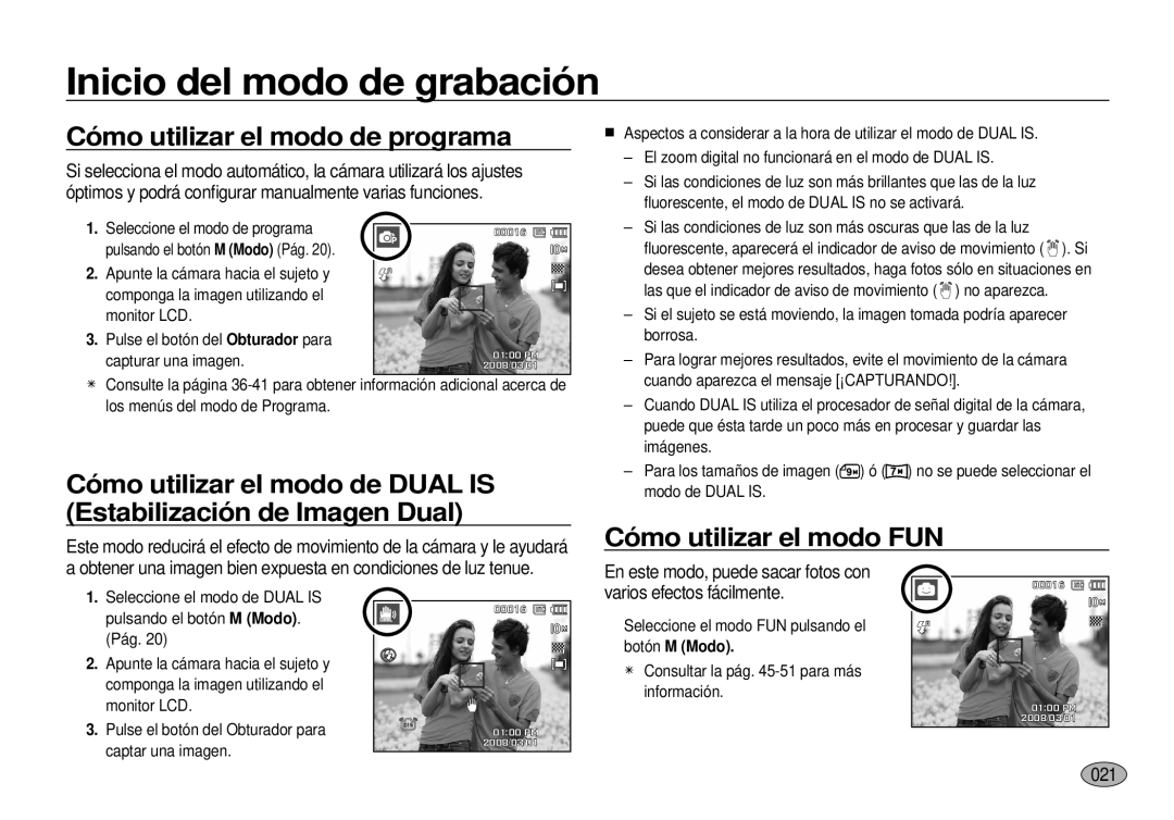 Samsung EC-I100ZRBA/E3 Cómo utilizar el modo de programa, Cómo utilizar el modo FUN, En este modo, puede sacar fotos con 