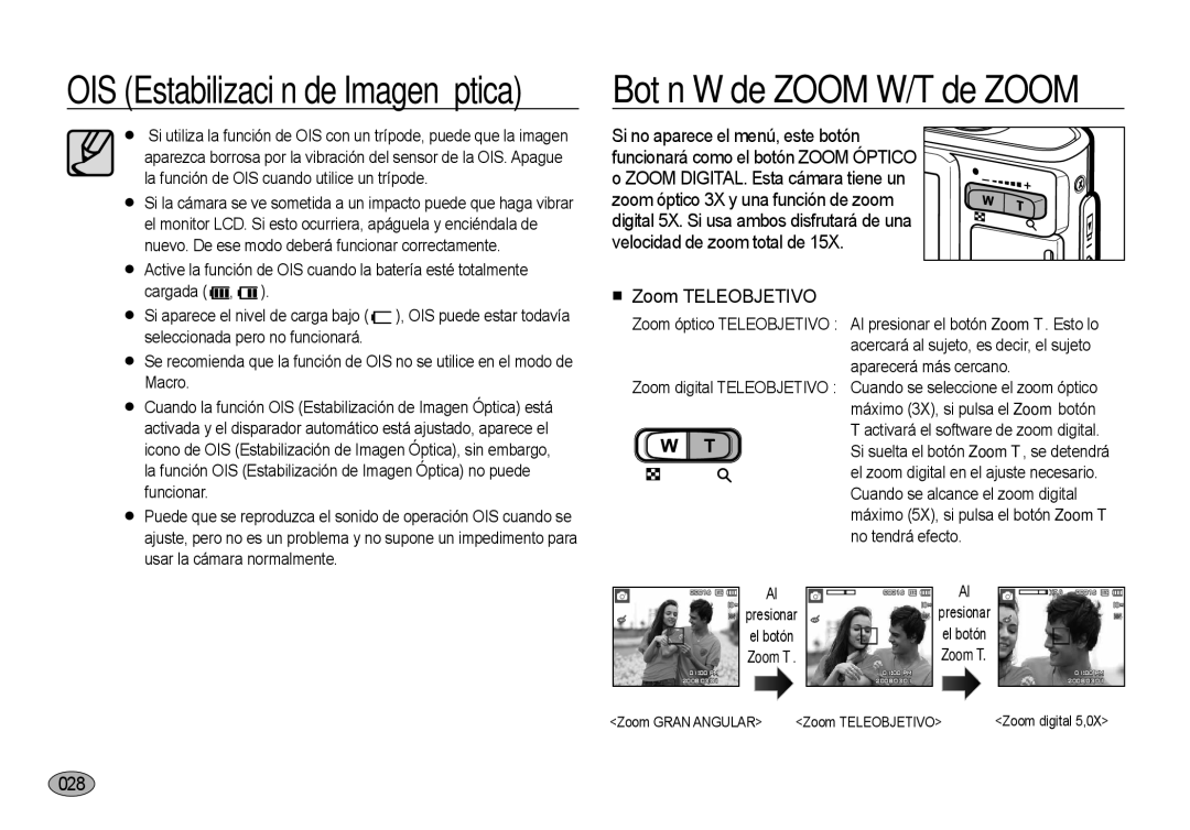 Samsung EC-I100ZSBA/E1 manual Velocidad de zoom total de Zoom Teleobjetivo, 028, Aparecerá más cercano, No tendrá efecto 