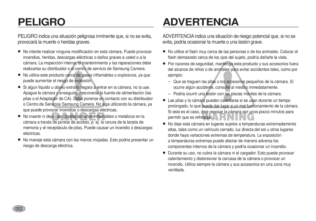 Samsung EC-I100ZBBA/E3, EC-I100ZGBA/E3, EC-I100ZSBA/E3, EC-I100ZRBA/E3, EC-I100ZSBA/E1 manual Peligro, 0002 