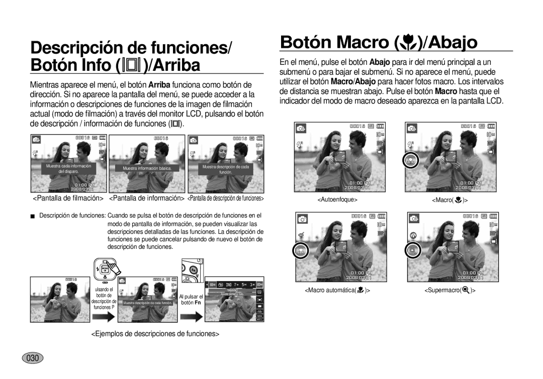 Samsung EC-I100ZSBA/E3, EC-I100ZGBA/E3, EC-I100ZRBA/E3 Botón Macro /Abajo, De descripción / información de funciones, 030 