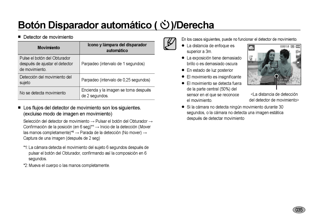 Samsung EC-I100ZSBA/E3, EC-I100ZGBA/E3 Detector de movimiento, 035, Movimiento Icono y lámpara del disparador Automático 