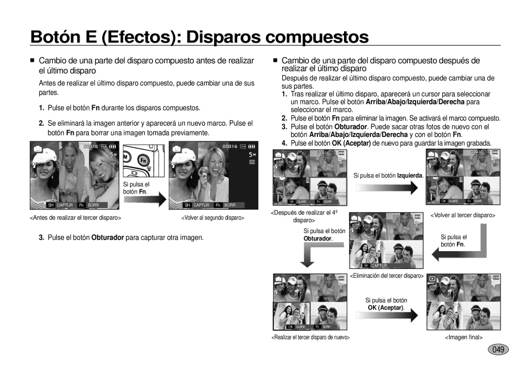 Samsung EC-I100ZGBA/E3, EC-I100ZSBA/E3 049, Seleccionar el marco, Botón Arriba/Abajo/Izquierda/Derecha y con el botón Fn 