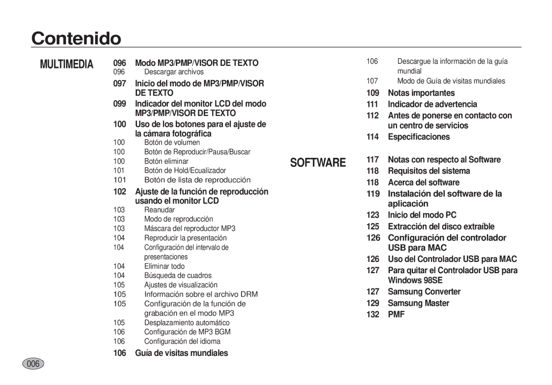 Samsung EC-I100ZRBA/E3, EC-I100ZGBA/E3 manual 0006, Antes de ponerse en contacto con, Uso del Controlador USB para MAC 