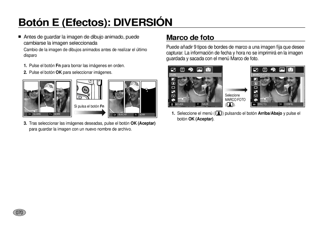 Samsung EC-I100ZSBA/E3, EC-I100ZGBA/E3, EC-I100ZRBA/E3, EC-I100ZBBA/E3, EC-I100ZSBA/E1 manual Marco de foto, 070, Marco Foto 