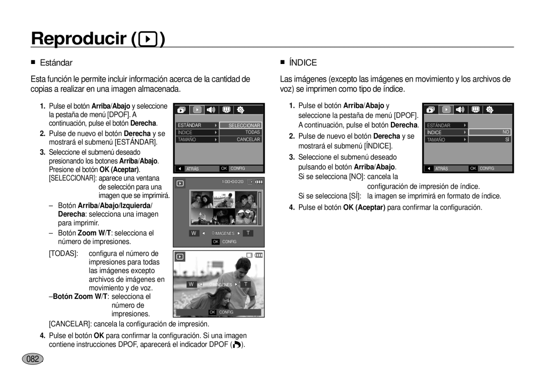 Samsung EC-I100ZBBA/E3, EC-I100ZGBA/E3, EC-I100ZSBA/E3, EC-I100ZRBA/E3, EC-I100ZSBA/E1 manual Estándar, 082, Todas 