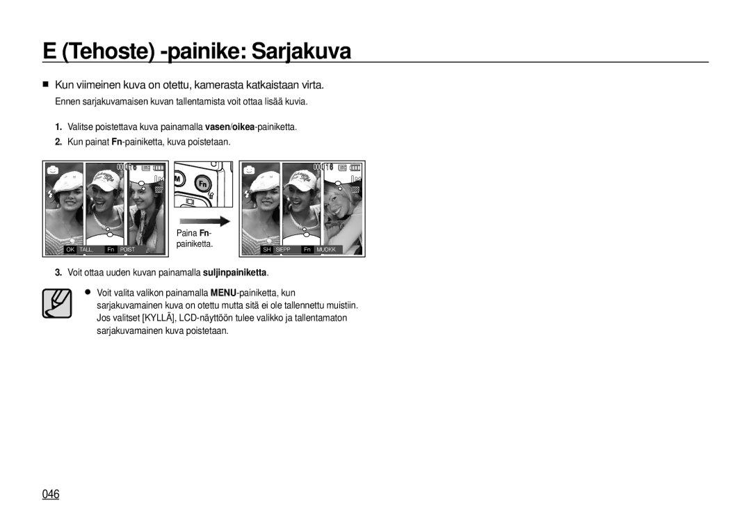 Samsung EC-I100ZBBA/E3, EC-I100ZGBA/E3, EC-I100ZSBA/E3 manual 046, Kun viimeinen kuva on otettu, kamerasta katkaistaan virta 