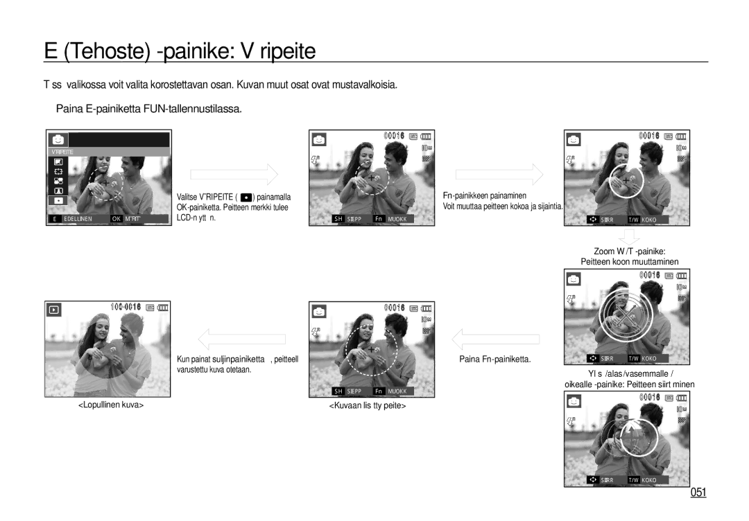 Samsung EC-I100ZGBA/E3, EC-I100ZSBA/E3, EC-I100ZRBA/E3, EC-I100ZBBA/E3 manual Tehoste -painike Väripeite, 051 