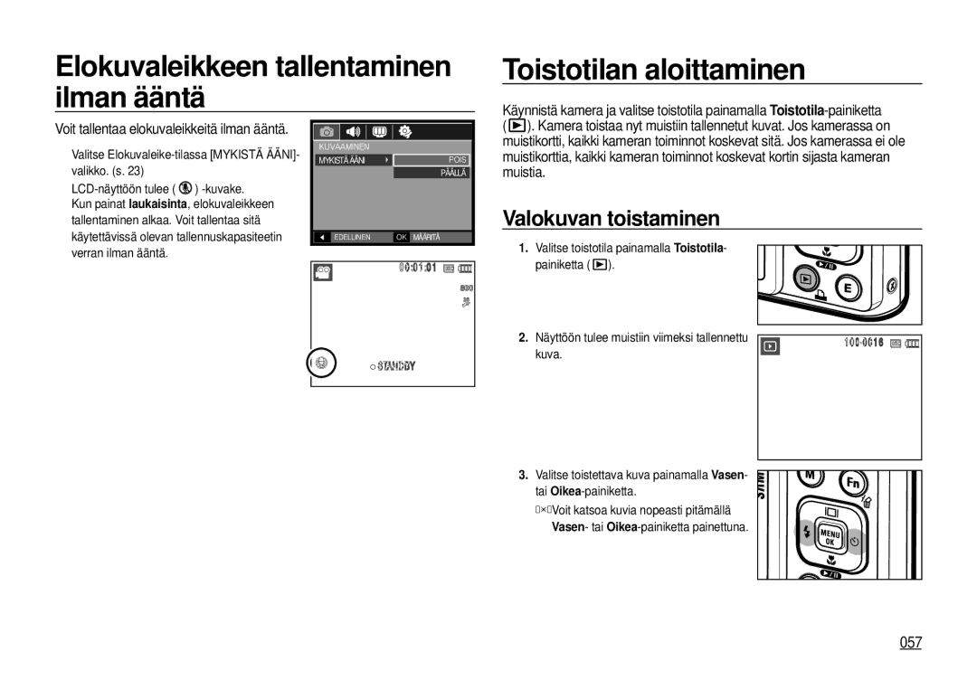 Samsung EC-I100ZRBA/E3, EC-I100ZGBA/E3 manual Valokuvan toistaminen, 057, Verran ilman ääntä, Kuva, Tai Oikea-painiketta 