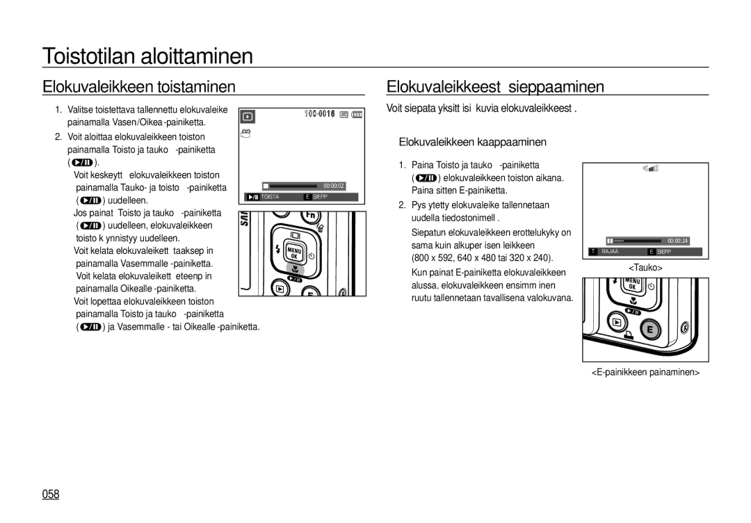 Samsung EC-I100ZBBA/E3, EC-I100ZGBA/E3, EC-I100ZSBA/E3 Elokuvaleikkeen toistaminen, Elokuvaleikkeestä sieppaaminen, 058 