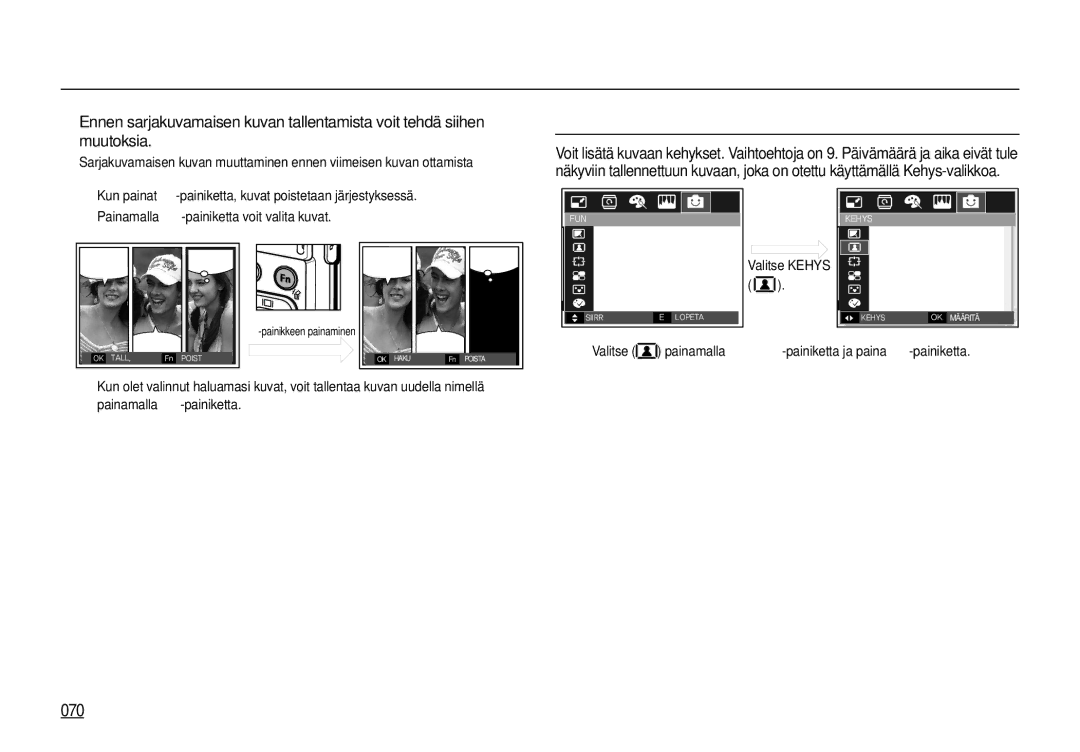 Samsung EC-I100ZBBA/E3, EC-I100ZGBA/E3, EC-I100ZSBA/E3, EC-I100ZRBA/E3 manual Valokuvakehys, 070 