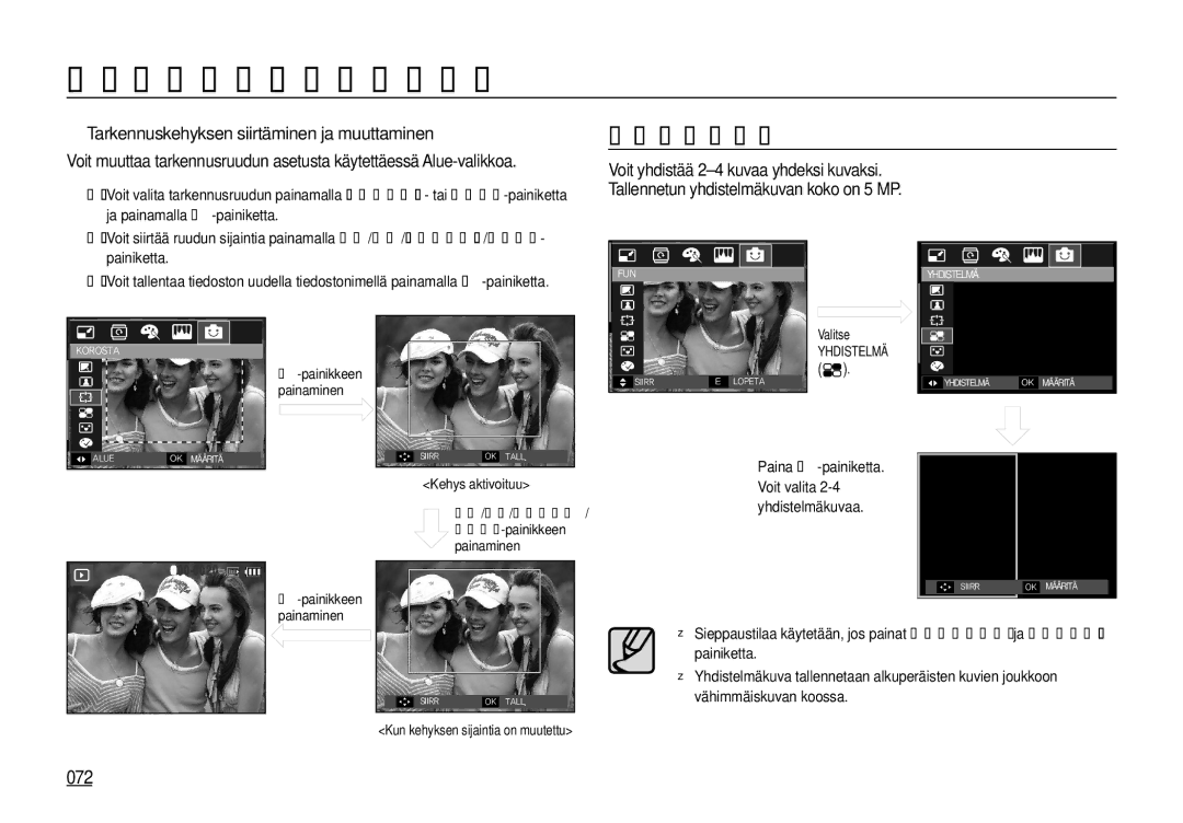 Samsung EC-I100ZSBA/E3, EC-I100ZGBA/E3, EC-I100ZRBA/E3 manual Yhdistelmäkuva, 072, Ja painamalla OK-painiketta, Painiketta 