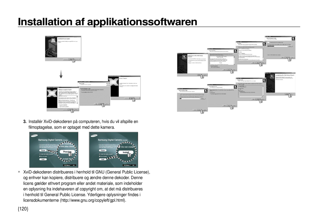 Samsung EC-I100ZSBA/E3, EC-I100ZGBA/E3, EC-I100ZRBA/E3, EC-I100ZBBA/E3 manual Installation af applikationssoftwaren, 120 